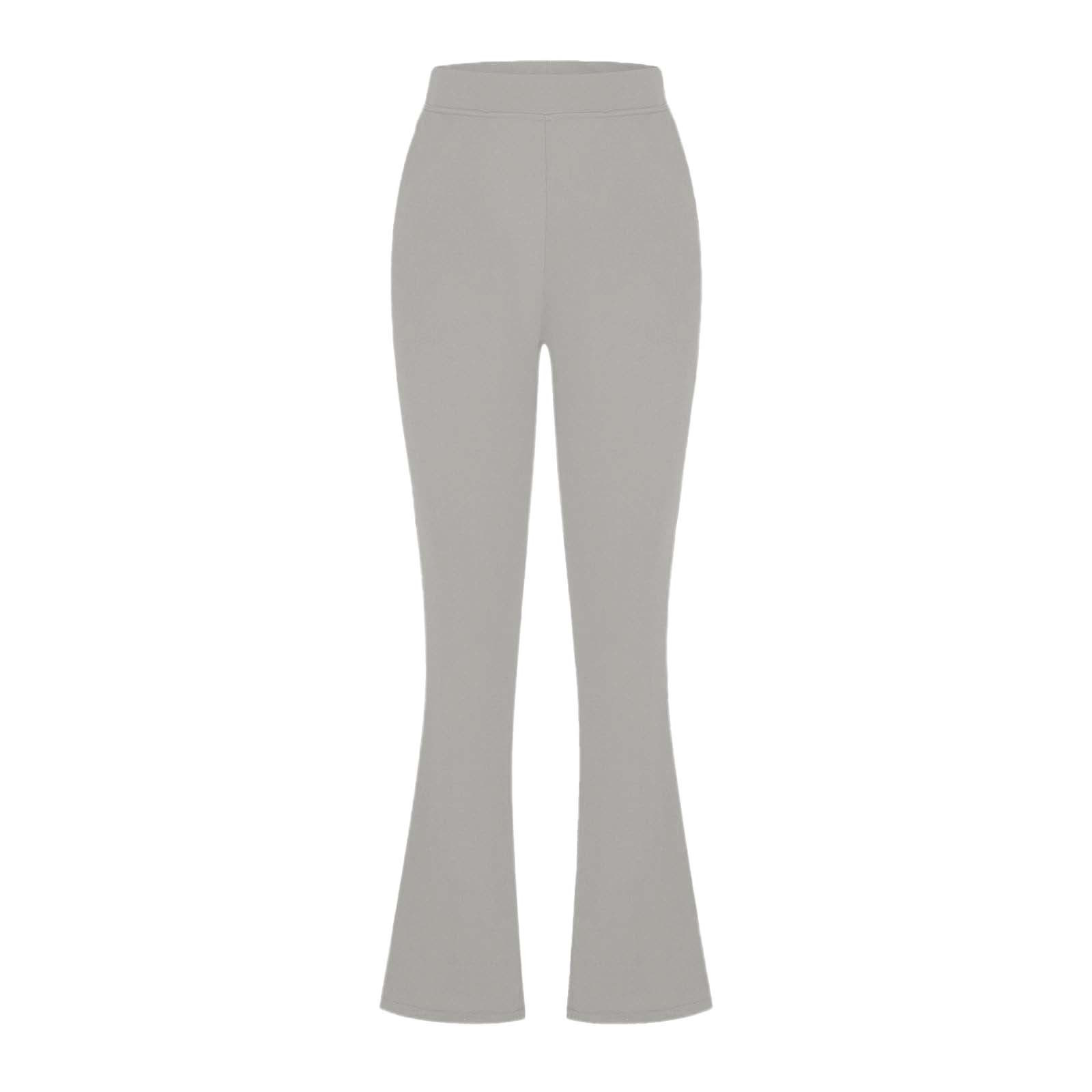 thumbnail image 4 of Pantalones acampanados de cintura alta para mujer - Color liso y corte ajustado - Pantalones deportivos informales - Combinables con todo, 4 of 5